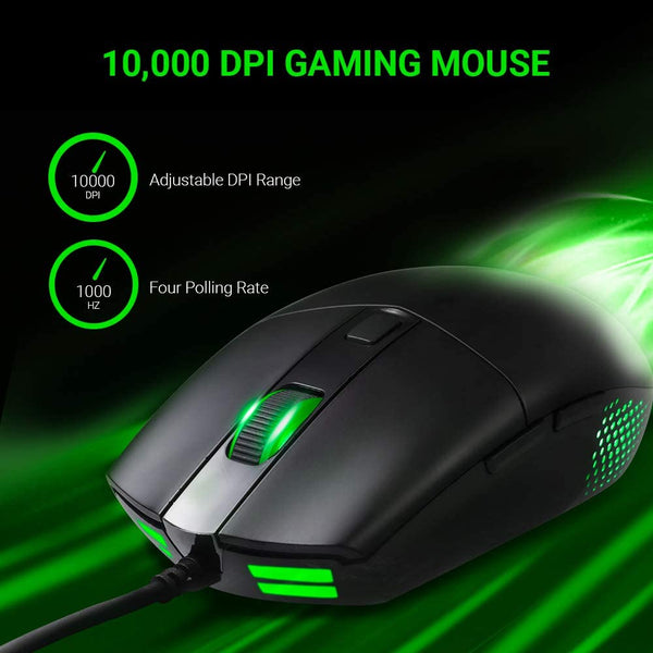 ABKONCORE A660 Gaming Mouse Wired, [10000 DPI] Computer Mice for Laptop with 8 Programmable Buttons, RGB Backlight, Adjustable DPI, Comfortable Grip Mice for Laptop, PC, Mac,Windows 7/8/10