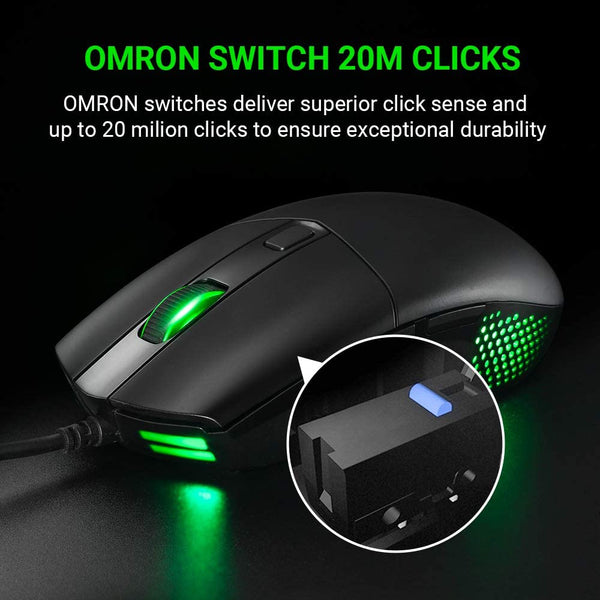 ABKONCORE A660 Gaming Mouse Wired, [10000 DPI] Computer Mice for Laptop with 8 Programmable Buttons, RGB Backlight, Adjustable DPI, Comfortable Grip Mice for Laptop, PC, Mac,Windows 7/8/10